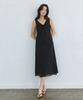Adowl Embo Flower Pattern Shirring Ribbon Dress - Black