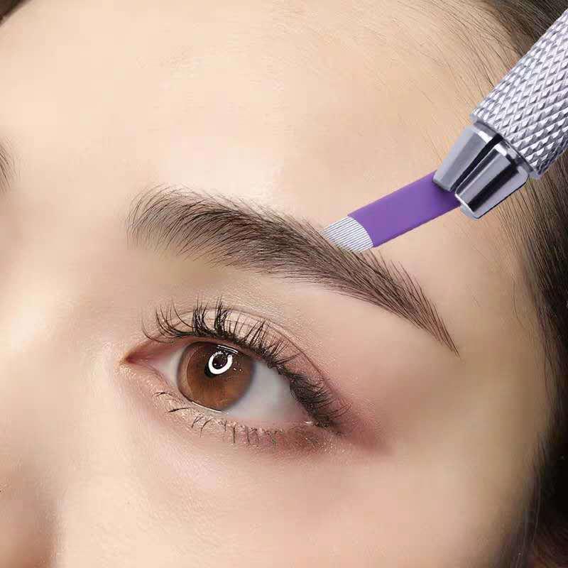 Purple Eyebrow Embroidery Needle - Handmade Beauty Tools, 14 & 18-Needle Blades
