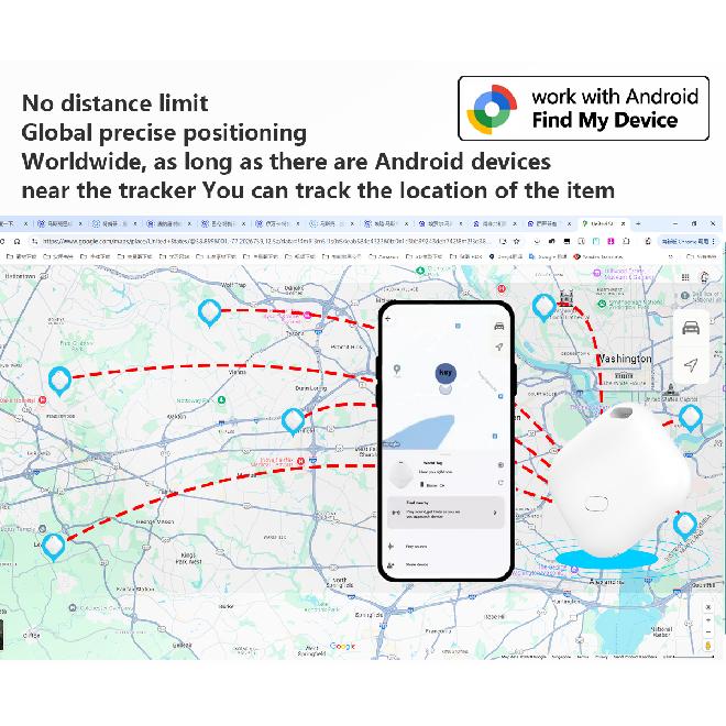Mini GPS Tracker Tag for Android System Google Find My Device Portable Locator Key Bag Anti-Lost Smart Bluetooth Tracker
