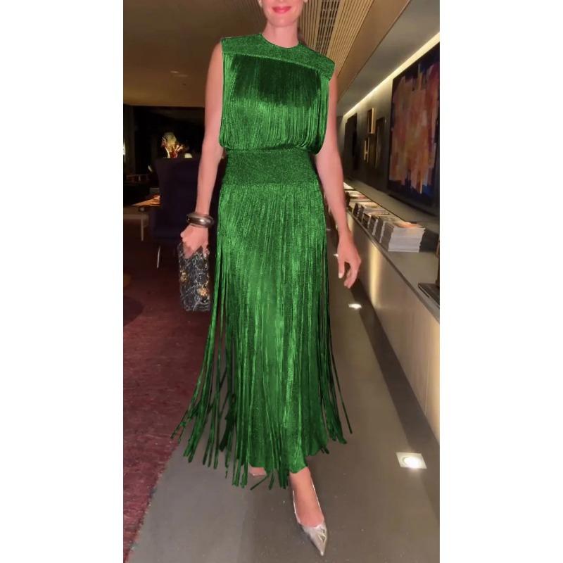 Женское элегантное платье с бахромой, вечернее платье без рукавов