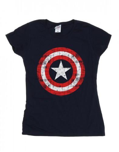 Marvel Womens/Ladies Avengers Captain America Scratched Shield Cotton T-Shirt