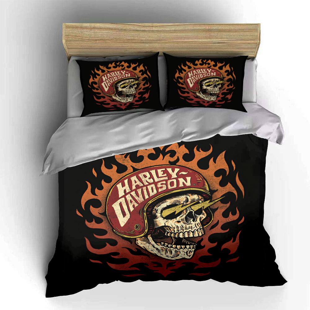 Skull in Flaming Helmet Design Bedding Duvet Cover Set Duvet Cover Pillowcases (1*Duvet Cover 2*Pillowcases, without duvet insert)