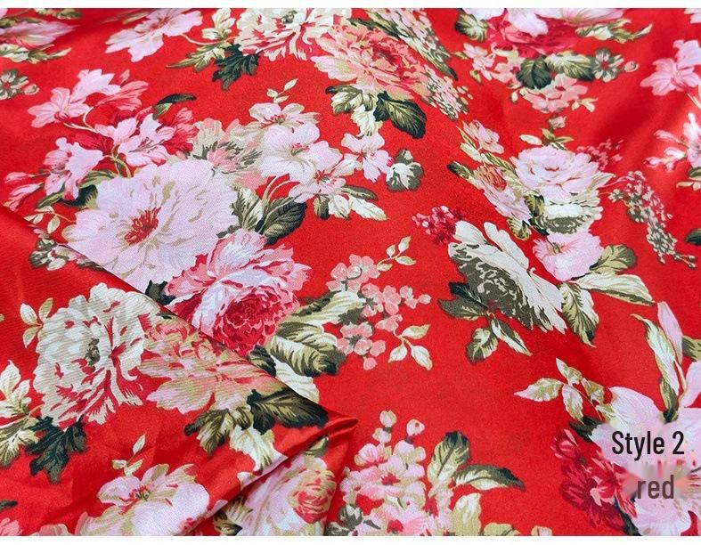 Floral Satin Print Cheongsam Pajamas with Ribbon Headdress and Lantern Kimono Quilt Fabric