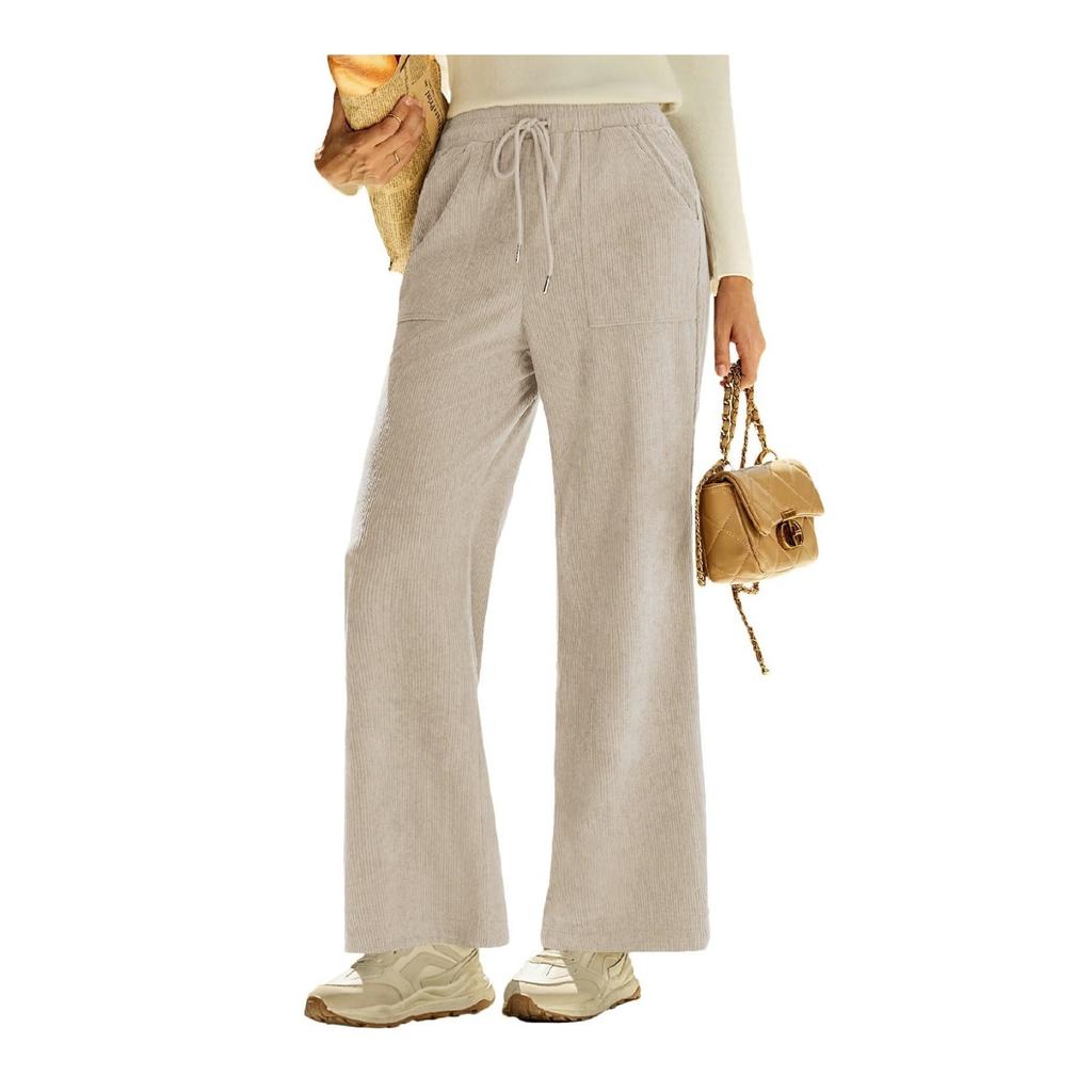 Модные женские вельветовые брюки прямого кроя с высокой талией и завязками, с карманами и широкими штанинами, повседневные брюки для женщин