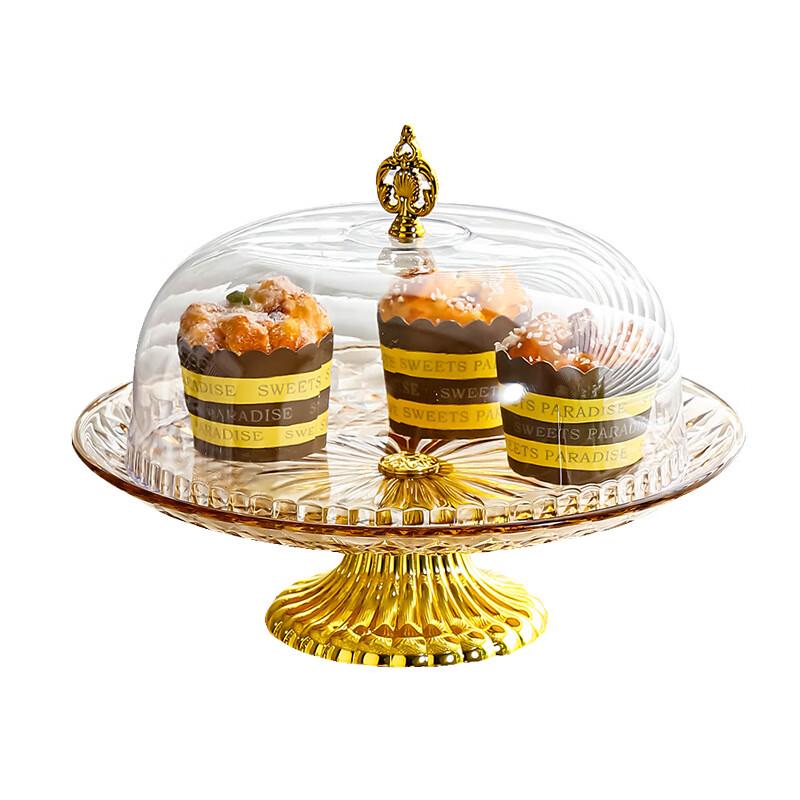 European Style Amber Pedestal Fruit and Cake Plate with Lid