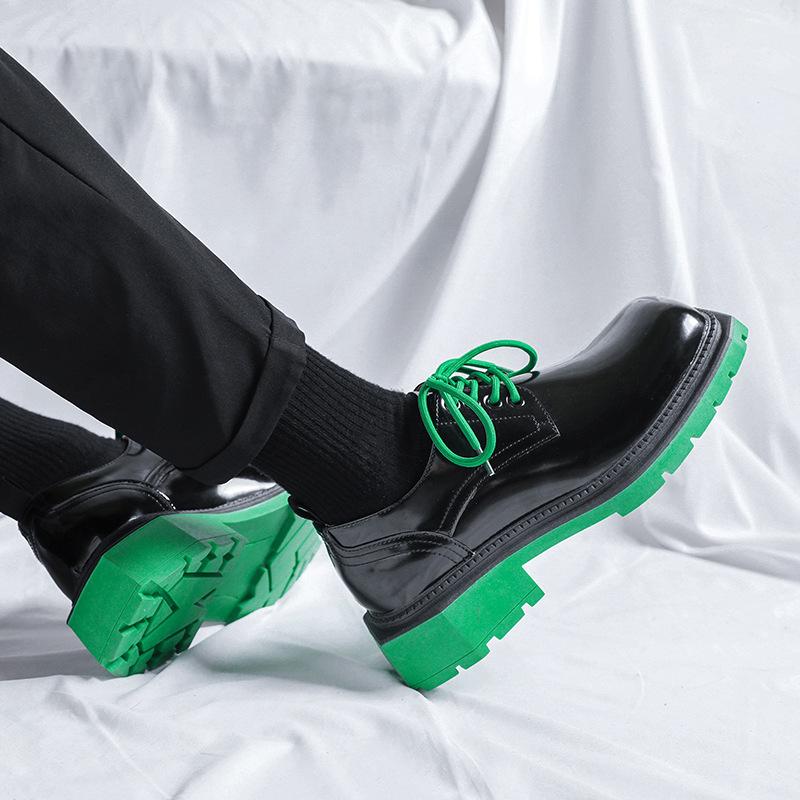 Модные мужские зеленые туфли на высокой платформе с глянцевой кожей, мужские, Япония Харадзюку, корейский стритвир, новые деловые свадебные кожаные туфли