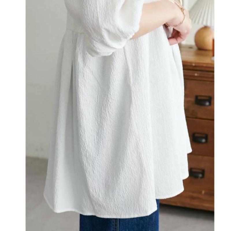 Japanese Style Plus Size Lace Top Three Quarter Sleeve Loose Fit Blouse