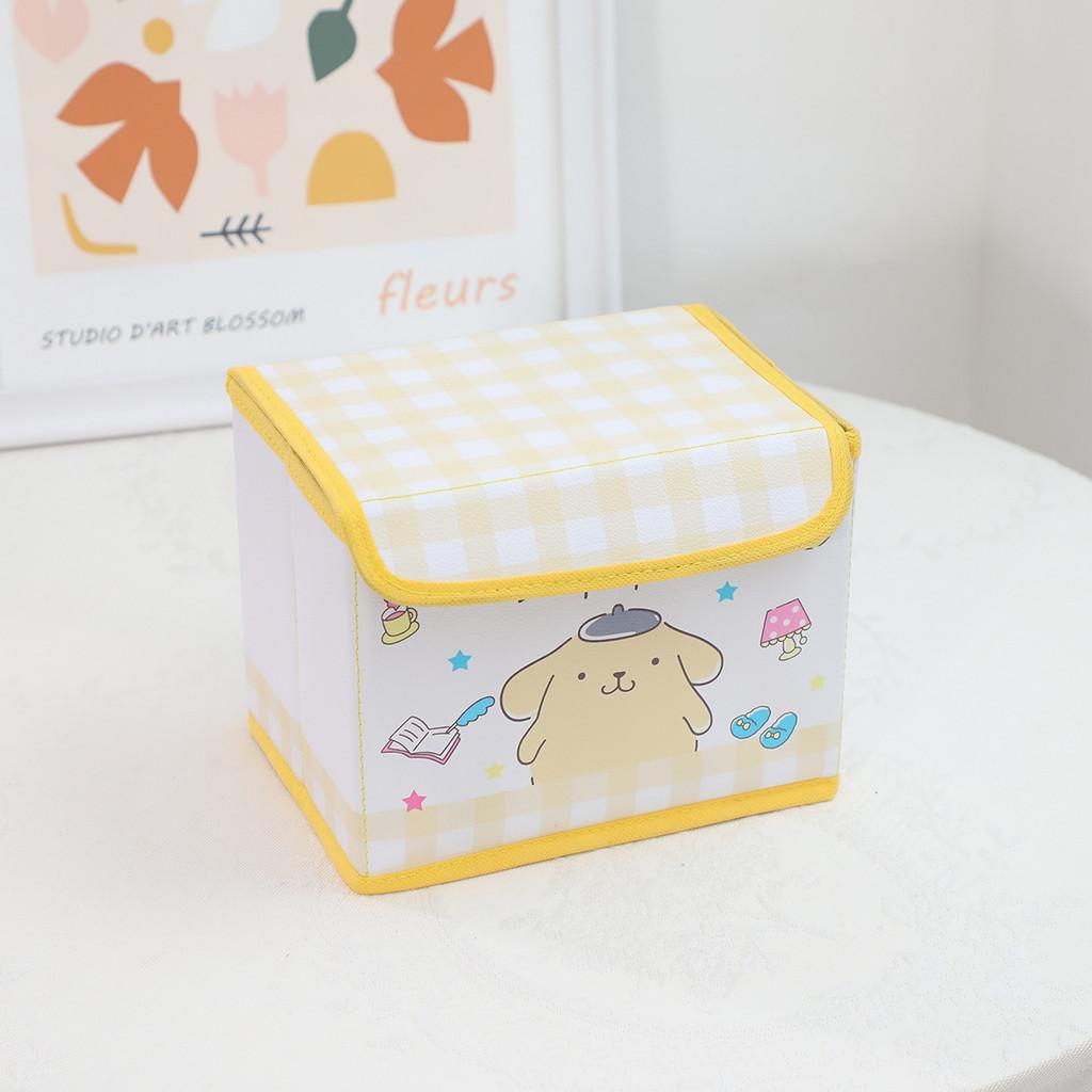 Hello Kitty Kuromi Cinnamoroll Melody Узор в клетку Складной откидной ящик для хранения для офиса и спальни