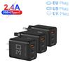 Двойное зарядное устройство для телефона 2,4 А PD+USB, вилка US/EU/UK