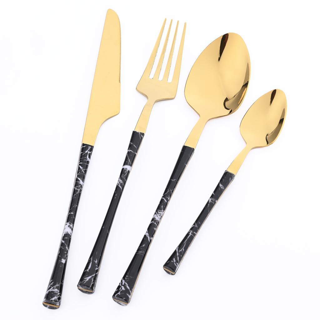 24 шт., набор посуды из нержавеющей стали с имитацией дерева, мраморной ручкой, западный нож, вилка, ложка, столовая посуда с 1 шт., набор держателей