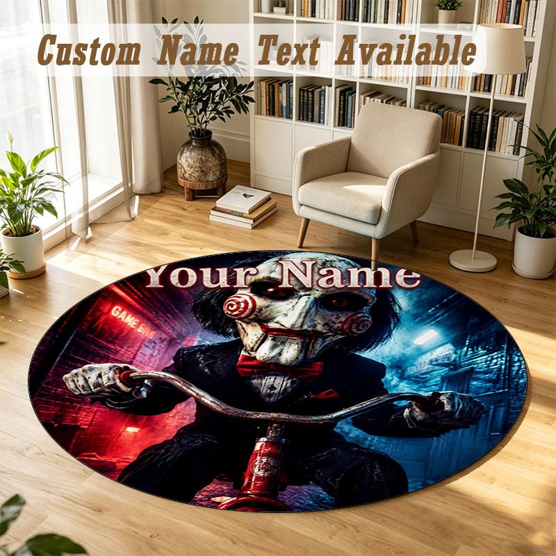 Saw Billy the Puppet Personalized Round Rug Support Custom Name, Soft Home Decor Mat