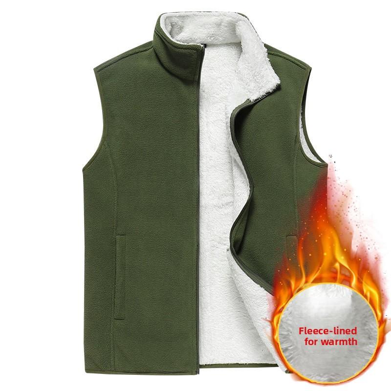 Осень Зима Новый Мужской Жилет на Флисовой Подкладке Однотонный Повседневный Безрукавный Пиджак Мужской Большого Размера Утепленный Теплый Флис