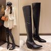 High-heeled Knight Boots New Design Feeling Over the Knee Martin Boots Cowboy Pointed Thin Boots Wedge Leather Boots Women