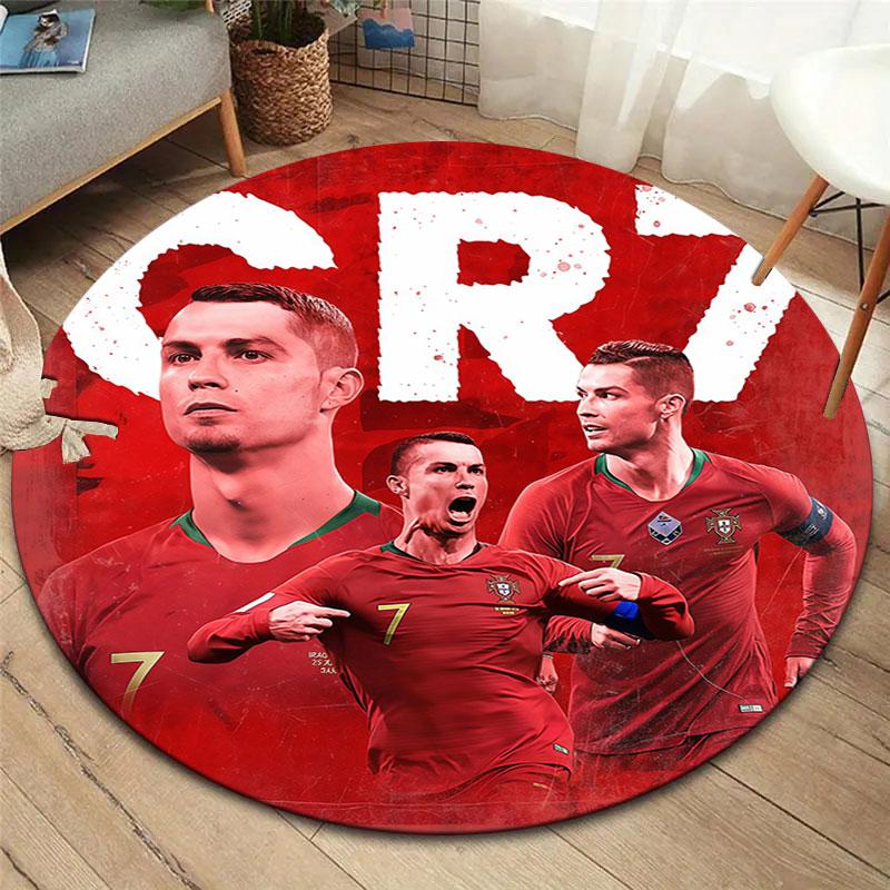 Круглый ковер CR7, Ковер для гостиной, спальни, дивана, игровой комнаты, Нескользящий коврик
