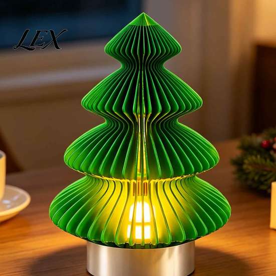 Battery Powered Tree Lamp Origami Christmas Night Light, 3D Printed Xmas Lamp, Holiday Table Centerpiece Operated Decorative Tabletop Light
