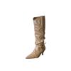 2025 Autumn and Winter New Fashion Niche String Rope Cone Heel Pointed Western Cowboy Boots Stacking Boots Boots Long Boots