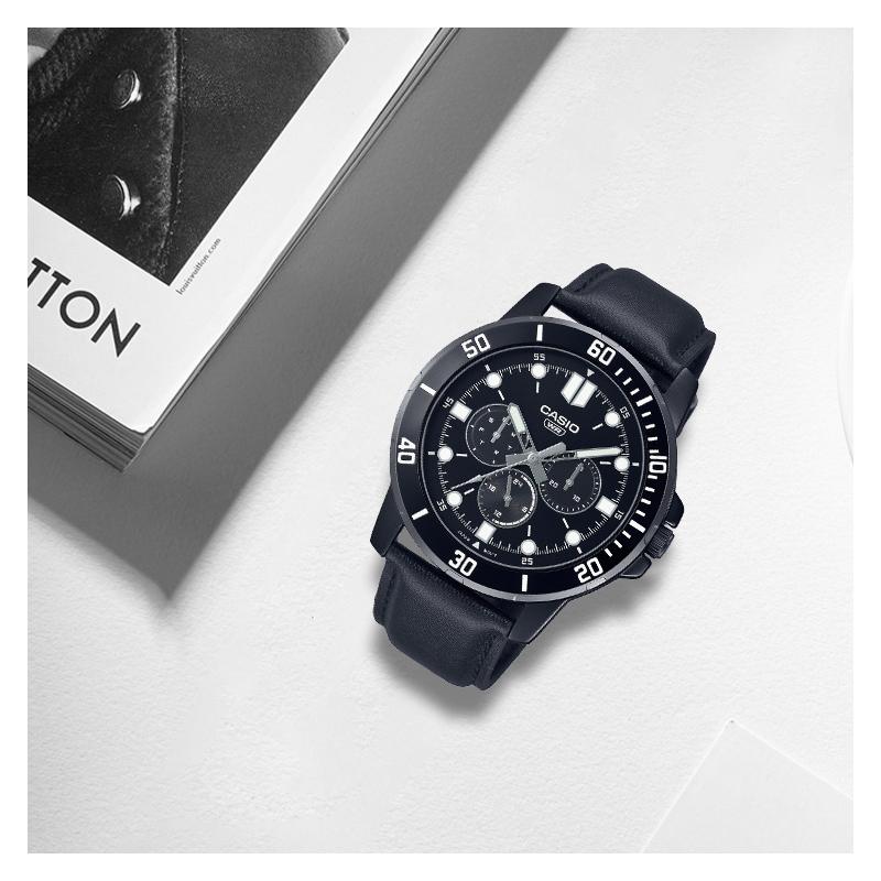 Casio Серия STANDARD Классические Простые Изысканные Модные Черные Водонепроницаемые Кварцевые Механизм Кожаный Ремешок Японские и Корейские Часы Мужские MTP-VD300BL-1E