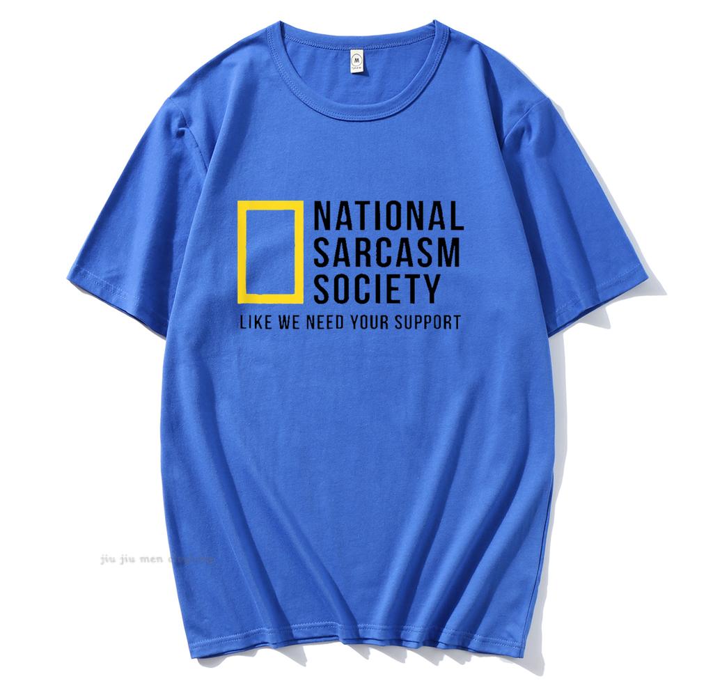 Национальное общество сарказма Смешная саркастическая мужская женская футболка с буквенным принтом, футболка из хлопка, мужская свободная повседневная футболка