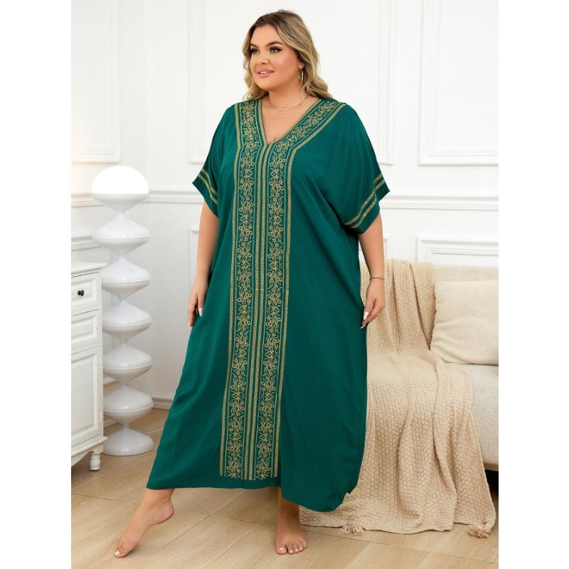 Women's Fashion Summer Spring Flower Pattern Print 1/2 Sleeves V-Neck Loose Waistline Casual Dresses