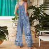 Women's Fashion Casual Vintage Printed Sleeveless Button Down Jumpsuit