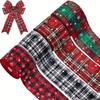 Christmas Red And White Plaid Ribbon, Christmas Wrapping Decoration, Suitable For Family Party DIY Craft Bow, 2.5 Inch
