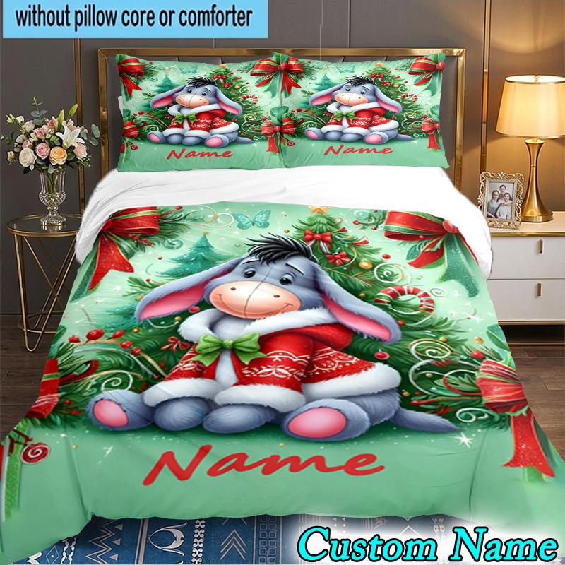 3PCS Custom Name Cartoon donkey Bedding Set Printed Duvet Cover Closure Includes 1 Duvet Cover & 2 Pillowcases for All Seasons Bedroom Decor