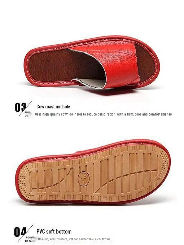 Унисекс тапочки из натуральной коровьей кожи: Нескользящий, Удобный, Повседневный и Крутой для Всех Сезонов