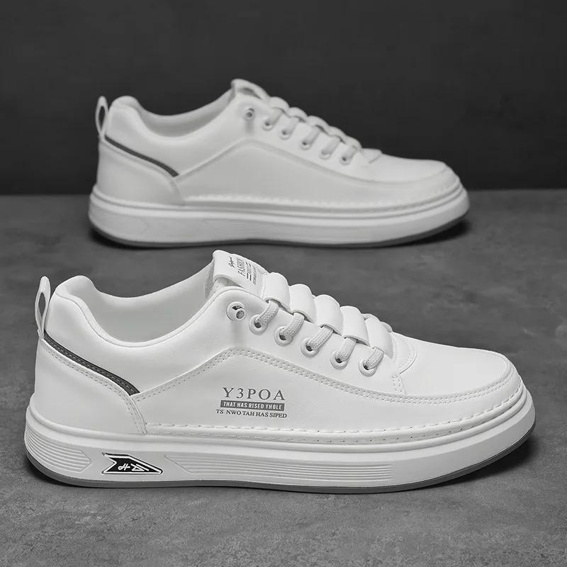 Кожаные повседневные туфли для мужчин, дышащие белые кроссовки, модные туфли для вождения, ходьбы, тенниса для мужчин, офисные туфли на плоской подошве 2025