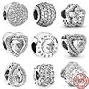 925 Sterling Silver Sparkling Snowflake Leveled Hearts Square Charm Beads Fit Original Fasion Bracelet Jewelry Gift