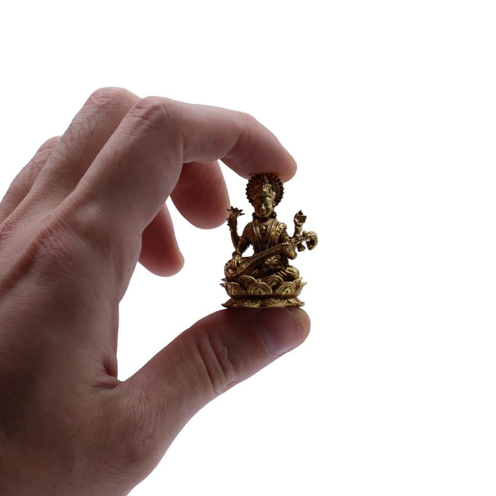 Solid Brass Goddess Saraswati Mini Idol, 34mm