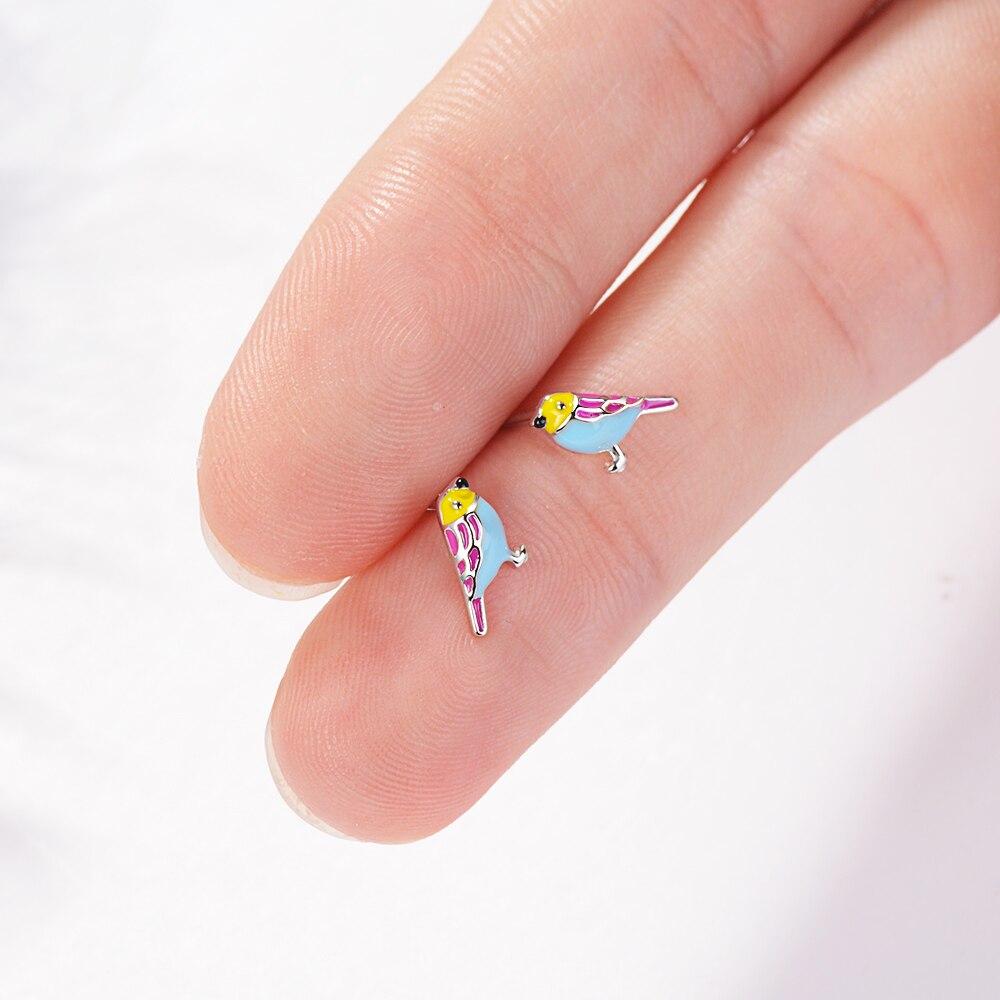 925 Sterling Silver Cute Little Glazed Bird Stud Earrings For Women Girl Gift Jewelry Wholesale S-E723