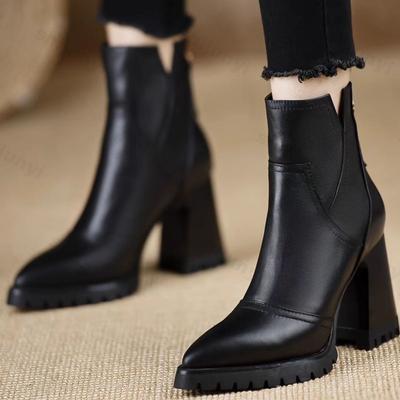 Женские ботильоны на высоком каблуке 2025 Осенняя мода Острый носок Молния Британский ретро Нескользящие Женские короткие ботинки Botas Mujer