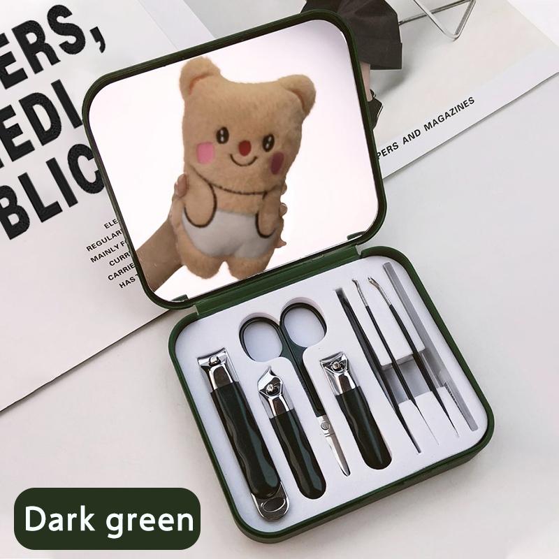 8-Piece Carbon Steel Nail Clipper Set with Makeup Mirror Durable Manicure & Beauty Care Tools for Finger Nails