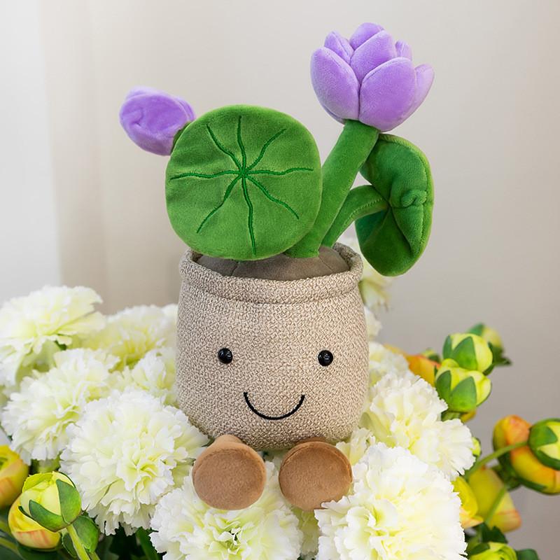 Creative Cartoon Lotus Blossom Plush Doll With Short Pile Fabric For Gift And Decor