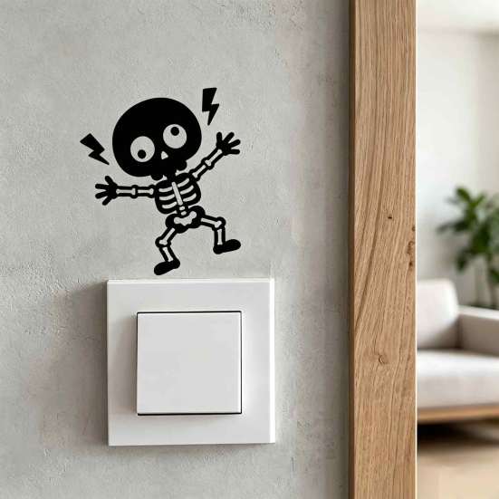 Bedroom Wall Sticker Electric Shock Skeleton Switch Sticker, Cartoon Decoration Halloween Decorative Self Adhesive Light Decal for Living Room