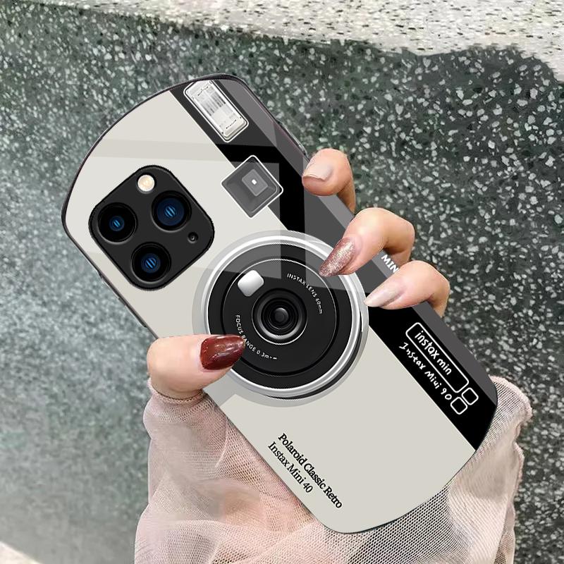 Древняя камера Розово-фиолетовая Для iPhone 11 12 13 14 15 Pro Max Plus Mini 7 8 Se 2020 X Xs Xr Эллиптический Чехол для телефона из закаленного стекла