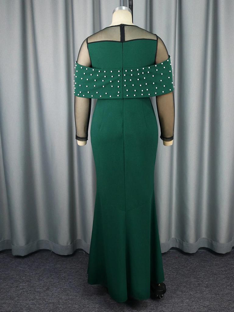 AOMEI Длинные платья для женщин, сетчатые лоскутные платья с бисером и длинными рукавами, русалка, новый день рождения, свадьба, гость, вечерние платья