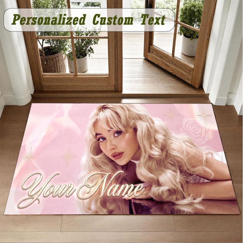 Crystal Velvet Square Rug Custom NameSabrina Carpenter Pattern Non Slip Home Floor Decor Rug