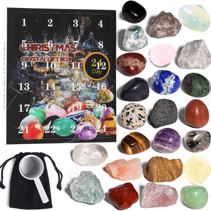Crystal Advent Calendar 24Days Gift Natural Crystal Countdown Calendar Holiday Advent Calendar Collectible Gem Stones For Table
