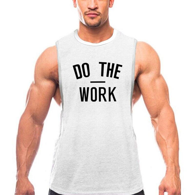Do The Work Летняя мужская бодибилдинг Фитнес-тренировки в тренажерном зале Спортивная сетка Быстросохнущая дышащая майка с круглым вырезом и принтом для мускулистых парней