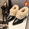 One-pedal Fluffy High-heeled Bare Boots, Winter Plush Warm Fashion Boots, New Pointed-toed Plush Single Shoes