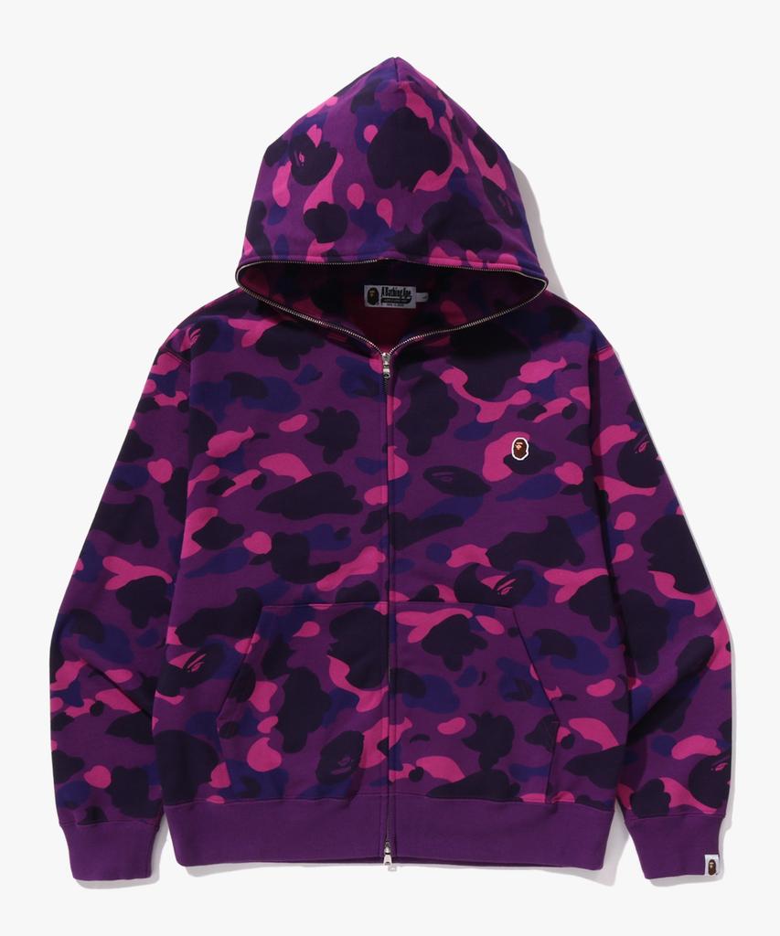 One Point Color Camo Crop Full Zip Hoodie (M) Purple