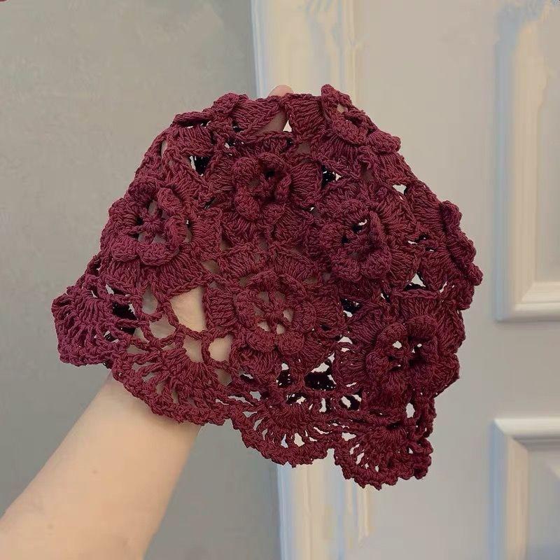 Женская ручная работа Весна Лето Корейский стиль Плетеная Тонкая Ажурная Дышащая Вязаная Модная Шерстяная Шляпа Арбузная корка Стильная Повязка на голову Шапка