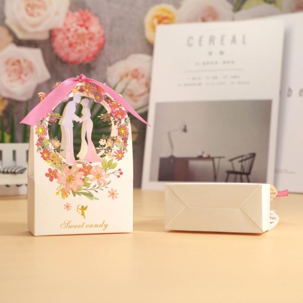 15 шт. Цветочные коробки для конфет с лентами, упаковочная коробка для свадебного подарка, мешочки для угощений на девичник, подарочная упаковка, бумажные принадлежности для вечеринок, подарок на свадьбу