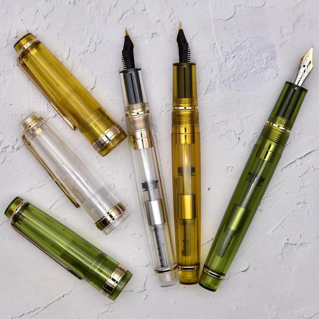 Ranvi 3 Jinhao 82 Перьевая прозрачная акриловая ручка с тонким пером и золотым конвертером в комплекте, Белый, Желтый, Зеленый, Отделка,