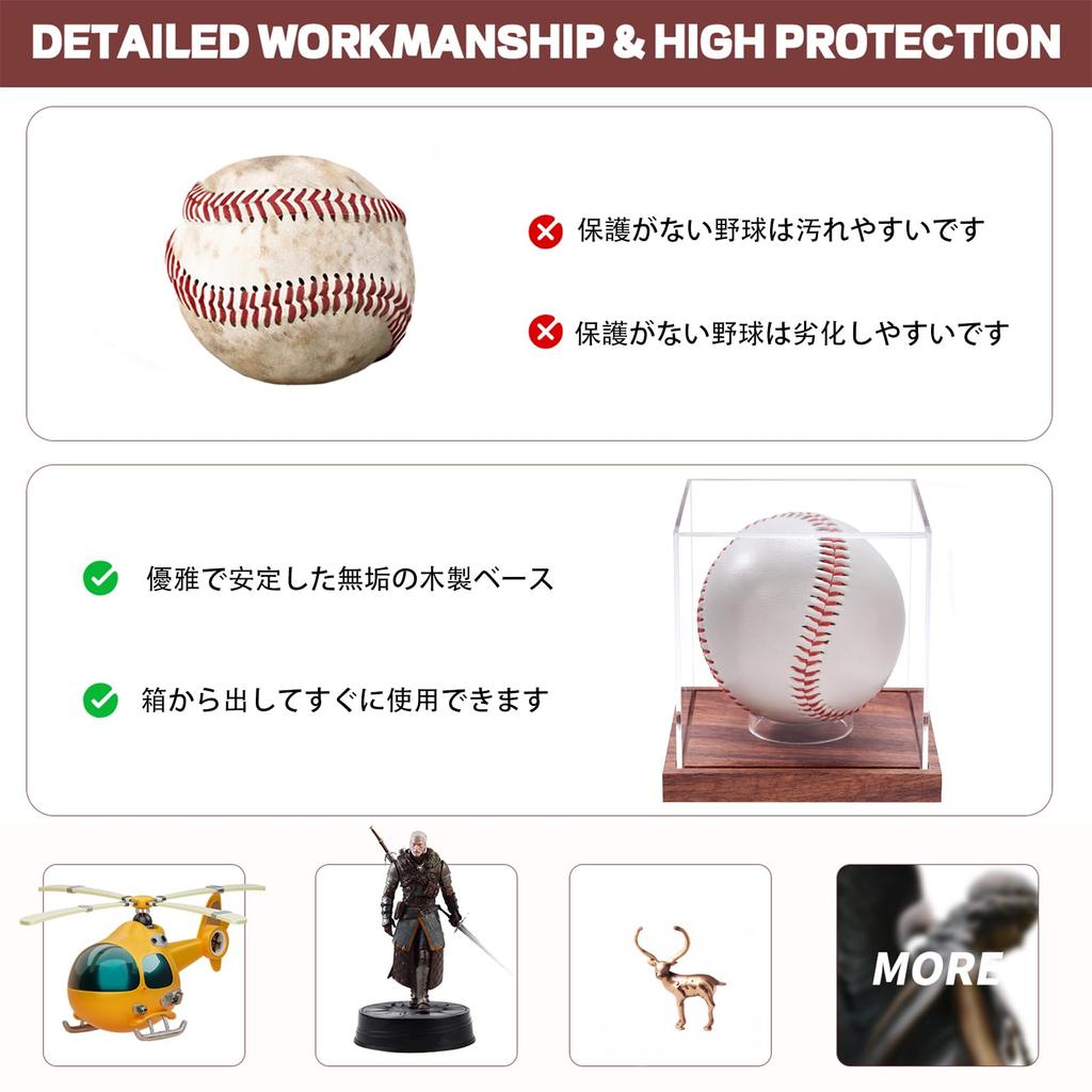 Baseball Display Case (2 Pieces) This Is a Baseball Display Case with a Sturdy Wooden Base That Is a Clear Cube Tennis Ball Holder That Requires No