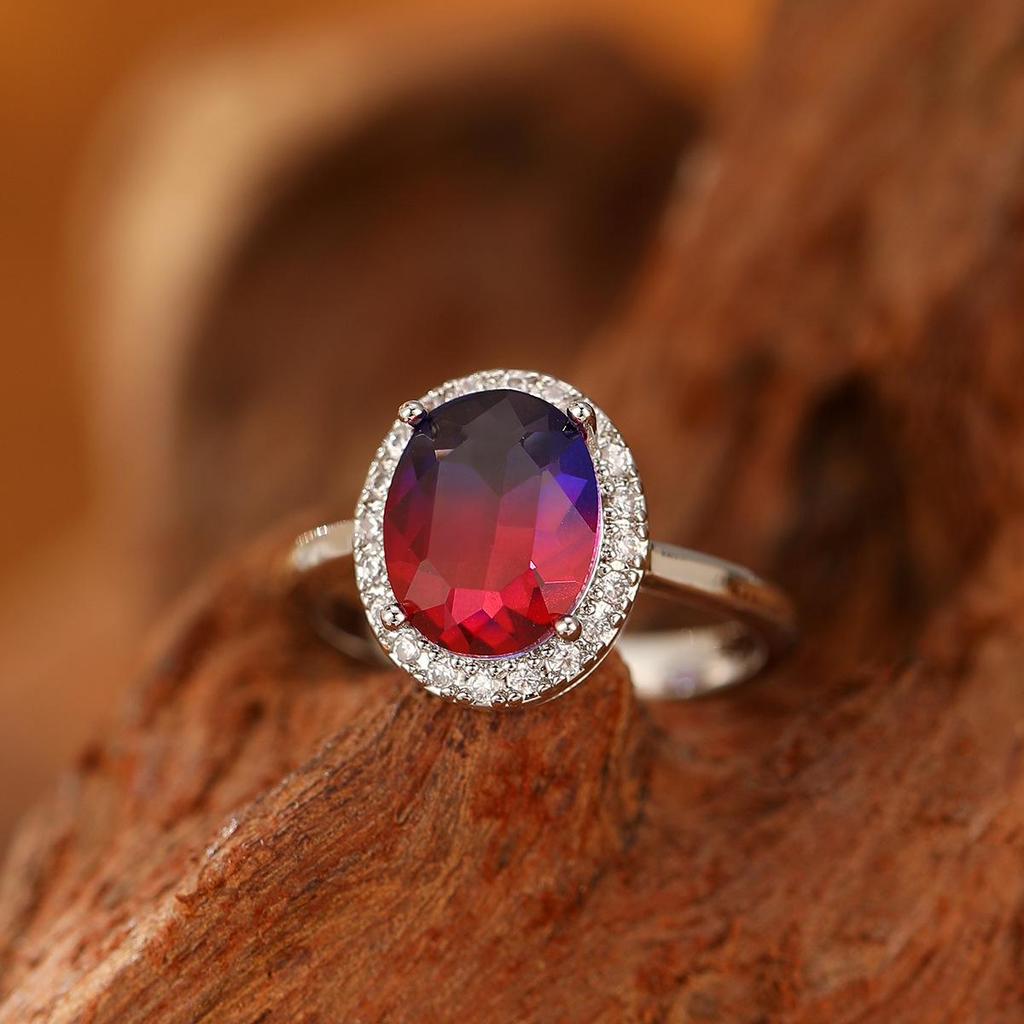 Кольцо с градиентом от фиолетового к красному, с турмалином и цирконом, для женщин - Модный кристальный ювелирный аксессуар