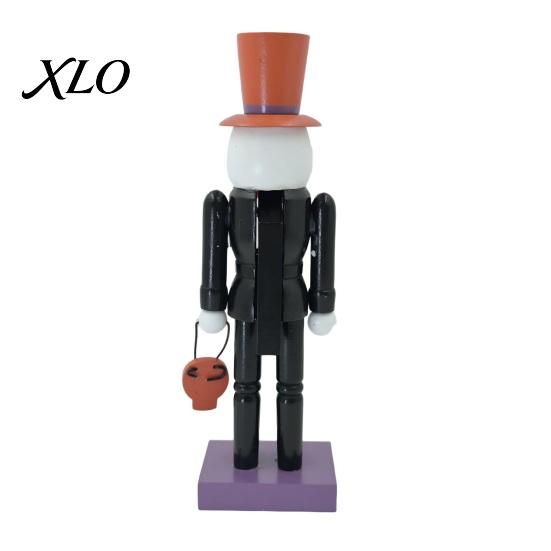 Indoor Halloween Tabletop Decor Nutcracker Wooden Figurine, Hand-Painted Skeleton Soldier Ornament, Retro Collectible Gothic Home Accents Style