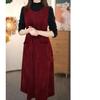 Winter Fake Two Piece Corduroy Dress Stylish Women's Dress Draw Pleats Slim Waist Dress Women's Retro Knee Over Middle Long