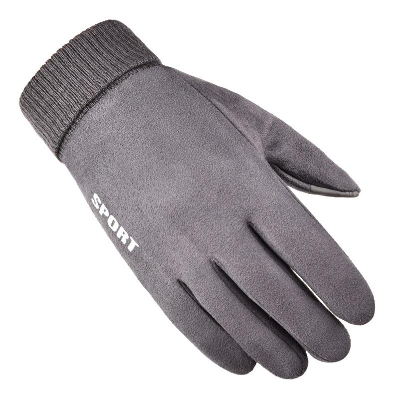 Замшевые ребристые мужские и женские парные зимние теплые перчатки с сенсорным экраном для езды на велосипеде на открытом воздухе, герметичные плюшевые утолщенные перчатки с двумя пальцами и половиной пальцев